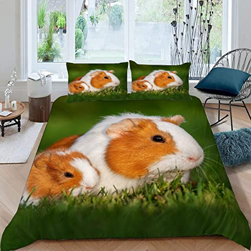 SUBIKA Bettwäsche 135x200 Meerschweinchen Bettwäsche Set Kinder Schlafzimmer Dekor Bunte 3 Teilig 3D Bettbezüge Mikrofaser Haustier Süß Natur Bettbezug Reißverschluss und 2 Kissenbezug 80x80
