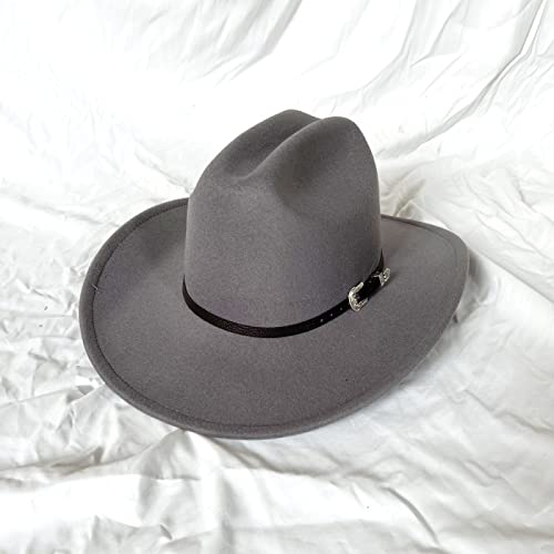 JOELEW Cowboy Hut Western-Cowboy-Hut Für Herren Gentleman Lady Jazz Cowgirl Mit Breiter Krempe Aus Leder Kirche Sombrero Hombre Caps,Grau,56-58Cm