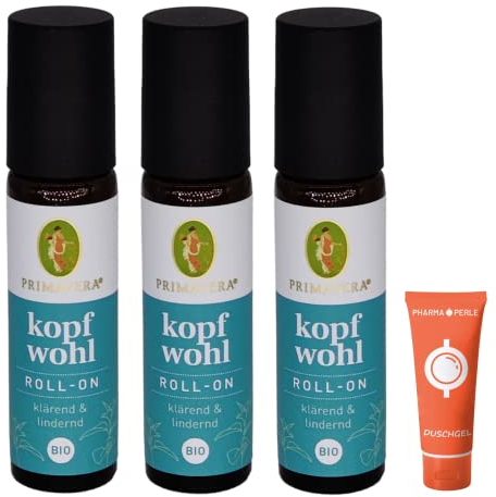 Primavera Kopfwohl Aroma Roll-On I Aromatherapie für Unterwegs I Klärend, lindernd bei Kopfschmerzen I 3x 10ml Sparset I plus Pharmaperle giveaway