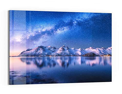 DEQORI Glas-Magnettafel | 90x60 cm groß | Motiv Galaxis über Fjord | Memo-Board aus Glas | Magnetboard inkl. Magnete, Stift & Tuch für Küche & Büro | Tafel magnetisch & beschreibbar