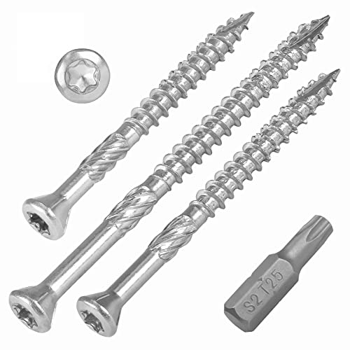 SCREW REBEL Terrassenschraube ST-FIX Edelstahl A4 5,0 x 60mm - 200 Stück inklusive S2-Bit, TX 25, Zier-Senkkopf, Schaftfräser, Sägezahn Gewindeschliff, Cutspitze, Dielenschraube gewachst
