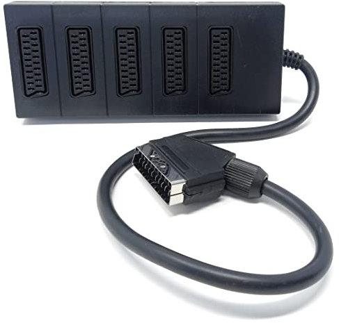 Scart Splitter Box Video Cable Adapter for TV, DVD, VHS, Game Console (5 Way)