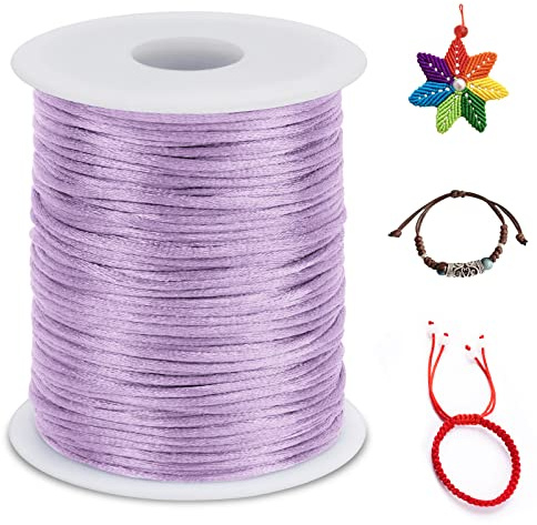 LEREATI Nylon Cord 2.5mm x 100m, Satin Cord Nylon String for Making Bracelet, Necklace, Chinese Knot, Jewellery (Light Purple)