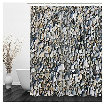 Whoiy Duschvorhang Polyester Schwer, Duschvorhang Textil Badewanne 165X180cm Duschvorhänge Viele Steine Braun Grau Waschbar Wasserdicht
