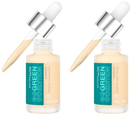 2 x Maybelline New York Green Edition Superdrop Tinted Oil Foundation 20ml - Shade 10