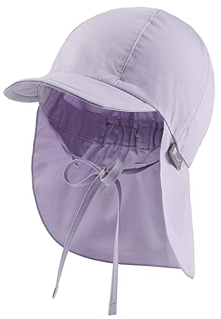 Sterntaler Schirmmütze mit Nackenschutz aus Bio -Popeline - Schirmmütze Mädchen mit Nackenschutz und Ohrenklappen schützt den Kopf vor der Sonne - Sonnenkappe Baby UV 50+ mit Bindeband - flieder, 43