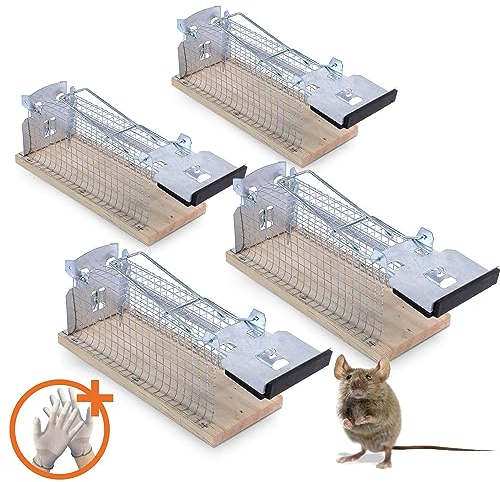 RAPIZZ Trampa Ratones Vivos 4 Piezas - Incl.Guante higiénico & Consejos de Expertos I Trampas Ratones Interior & Exterior I Trampas para Ratones I Ratonera Trampa para Ratones