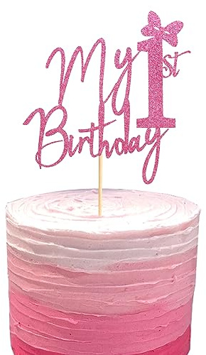 Arthsdite My 1st Birthday Cake Topper, Miss Onederful Cake Decor, Baby Girl 1st Birthday Party Decorations - Pink Glitter