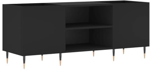 vidaXL Black Record Cabinet - Engineered Wood - Record Player Stand with Ample Storage Space - Stylish Iron Feet - Modern Design - Living Room Furniture