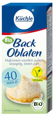 Küchle Bio Backoblaten 40mm | Vegan | Rund mit 40 mm Durchmesser | Zum Backen von Makronen | Innen zart, außen knusprig | 1 x 23g Packung