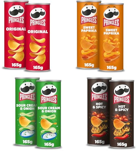 Pringles Party-Mix (8 x 165 g) – Original, Sour Cream & Onion, Texas BBQ Sauce, Hot & Spicy – der unwiderstehliche Snack-Klassiker in der praktischen Dose – Pop. Play. Eat.