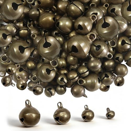 TOAOB 200pz Campanellini Sonagli Bronzo Vintage 6 mm a 12 mm | Campanella Natalizie in Metallo, per Decorazioni Natalizie Compleanno Accessori Animali Matrimoni Artigianato Fai Da Te