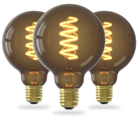 CALEX LED Lampe E27, G95, Spiralförmig Filament, Vintage Rustikal, Warmweiß Licht, dimmbar, 3er Pack