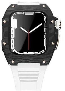 KAVJU Fluoro Cinturino In Gomma Kit per Apple Watch 8 7 45mm In Fibra di Carbonio Titanio Della Copertura Della Cassa Della Copertura Paraurti per iWatch 6 SE 5 4 44mm Band Set, 44MM, agata