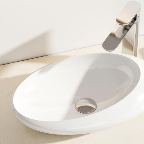 EMKE Waschbecken Oval Aufsatzwaschbecken, Handwaschbecken für Badezimmer Gäste WC 50 x 31 x 15 cm, Oval Waschbecken Klein Keramikwaschbecken Waschschale Aufsatzbecken Weiß