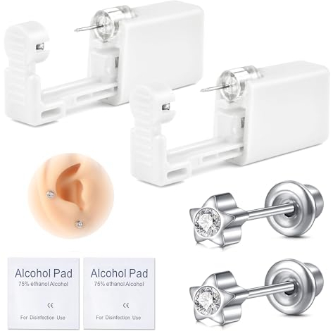 AVYRING Ohr-Piercing-Pistole Kit, selbst Einweg-Ohr-Piercing-Kit 316L chirurgischen Edelstahl mit Stern kubischer Zirkoniumdioxid, zu Hause selbst Ohr Piercer Kit Werkzeug mit 4mm Stern CZ Stud