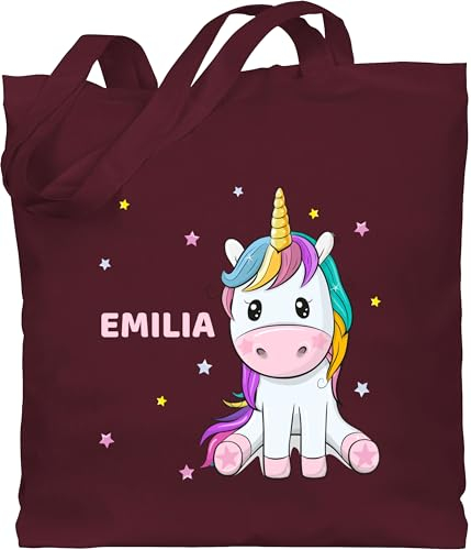 Baumwolltasche - Einhörner - Einhorn Unicorn - Unisize - Bordeauxrot - einhorntasche personalisierte tasche kindergarten unicorns beutel stofftasche kinder name einhörnern jutebeutel