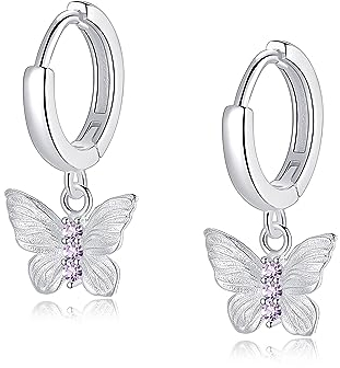 Creolen Mit Schmetterling - Schmetterling Ohrringe Silber 925 Kinder Charm Ohrringe Mädchen Lila
