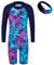ZNYUNE Girls UV Sun Protection Swimsuit One Piece Long Sleeve UPF 50+ Sunsafe Swimwear Kids Swimming Costume with Zipper 4-12 Years S373 NavyLeaves 164