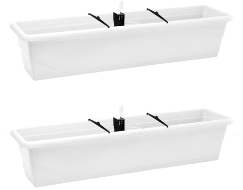 Garronda Jardineras Exteriores Macetero Jardinera para balcón Macetas Exteriores con Indicador de Nivel de Agua y Sistema de riego GD-0073 (Blanco, 2 Piezas, Longitud=79cm)