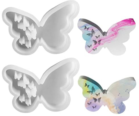 12X9cm Silikonform Schmetterling, 2er Set - Silikonformen Gießformen, Gipsformen zum Gießen - Hochwertige Silikonformen für kreative Projekte