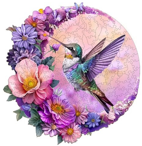 Jigfoxy Wooden Jigsaw Puzzles Age 15+ for Adults, Hummingbird Wooden Puzzle 280pcs, Unique Animal Shape Wood Puzzles, Birthday Gifts for Family Friend with wooden box(13.3 * 12.8in)