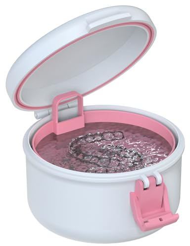 BVN zahnschutz reinigungsbox zahnspange zahnschutz boxen zahnersatz dose Prothesenreinigungsetui (Weiß + Rosa)