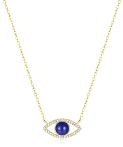 COAI 14K Gold Plated 925 Sterling Silver Necklace for Women, Evil Eye Pendant Lapis Lazuli Necklace for Women