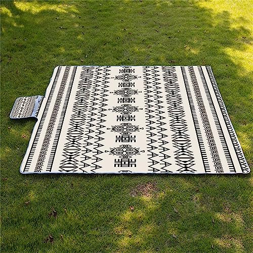 ZUOZUIYQ Schwarze Geometrie-Picknickdecke, 200 x 300 cm, wasserdichte Picknickdecke, große Picknickdecke mit Tragegriff, Outdoor-Picknickdecken mit wasserdichter Rückseite, maschinenwaschbar für