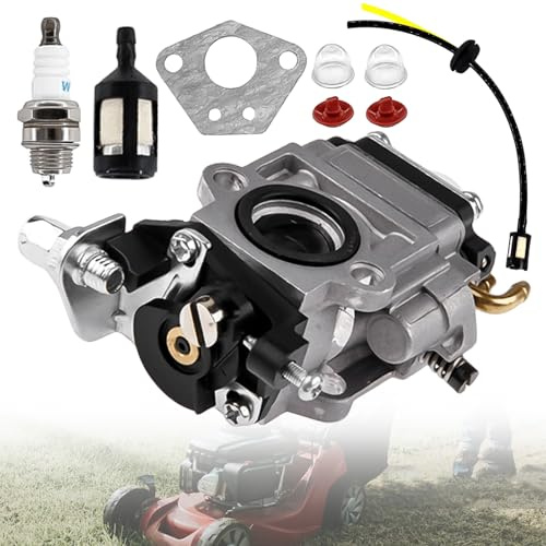 Vergaser für Motorsense 52 cc 49 cc 43 cc, Vergaser Motorsense Set mit Dichtung Pumpe starten, Schlauch, Ventil, Zündkerze und Benzinfilter, Passend für Eine Vielzahl von Rasenmähern, Freischneidern