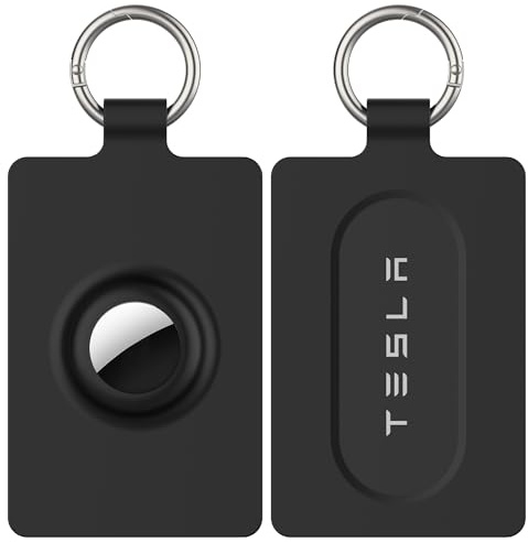 SkyArmor Porte-carte pour carte Tesla Keycard avec fente AirTag, 1 paquet | Coque de protection en silicone souple pour modèle 3/Y/S/X/Cybertruck avec anneaux porte-clés, résistante aux rayures pour