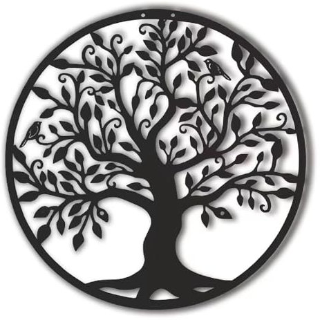 APLUSH Décoration Murale Arbre De Vie, Silhouette Murale 3D En Fer, Décoration Murale Arbre Généalogique Noir À Suspendre, Pour Salle De Bain, Cuisine, Salon, Chambre À Coucher,A,60 * 60CM