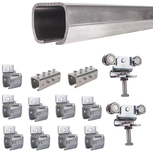 ATTAS MEA Kit complet de ferrures pour porte coulissante et portail de grange – Type 0, jusqu'à 90 kg| 2-4-6 m |Rail en C extérieur |montage mural|Rail de guidage et chariot roulant