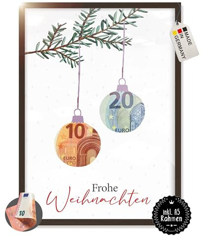 myDreamwork - Geldgeschenk Weihnachten - Verpackung Weihnachten - Geldgeschenk Weihnachten - Geldgeschenke im Rahmen (Weihnachtskugeln, schwarz)