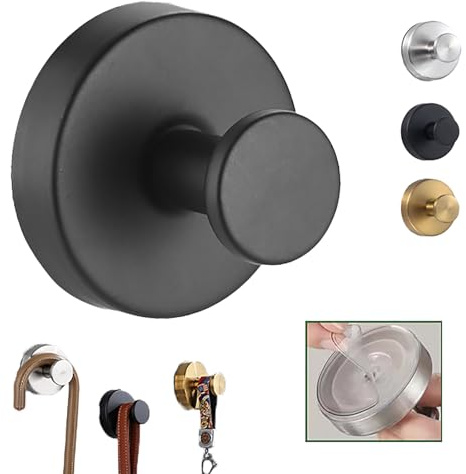 XIANTIAN Luxe Hold No-Drill Hooks,2024 Upgraded Stainless Steel Waterproof Hooks for Bathroom,Shower,Kitchen, Mirrors，andHeavy Duty Towel Holders (2, Black)