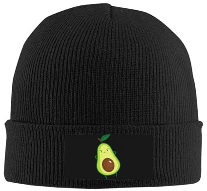 zerosevenee Unisex Beanie für Damen und Herren mit Bündchen, einfarbig, Strickmütze, Winter, weich, warm, Beanies, Mützen, Green Avocado Unhappy, Einheitsgröße