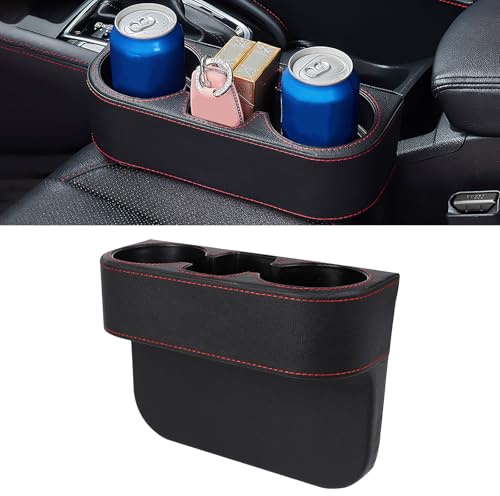 Hbxdeco Auto-Becherhalter, multifunktionaler Auto-Getränkehalter, Lückenfüller, Aufbewahrungsbox, Leder-Autositz-Organizer mit Getränkehalter, universeller Fahrzeug-Vordersitz-Organizer für Flasche,