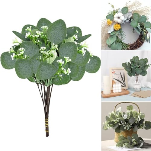 SHUOHONG 18 Stück Künstliche Eukalyptusblätter Deko Eukalyptus Zweige Kunstpflanzen Eukalyptusstiel Silberdollar Gefälschte Pflanze für Blumenarrangement Tischdeko Hochzeit (B)