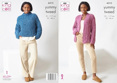 King Cole Womens Knitting Pattern Ladies Soft Yummy Tweed Sweater & Cardigan (6315)