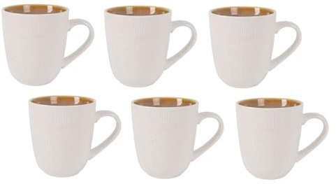 Juego de 6 Tazas de Café Espresso | Tazas de Cerámica con Enamel Mate en Color Crema | Set de Espresso, Cortado, Capuccino, Cafe Latte, Mokka - Hogar o Hosteleria (Latte - 350 ml)