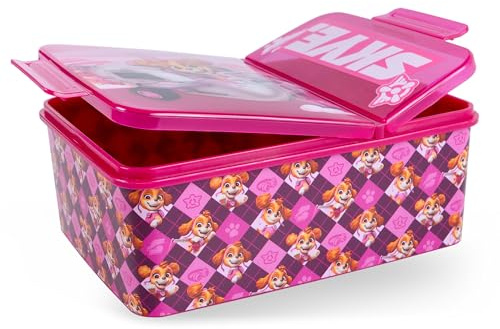 p:os Paw Patrol Brotdose Kinder mit Fächern – Auslaufsichere Bento Box für Kindergarten & Schule – Brotdose Mädchen, Pink