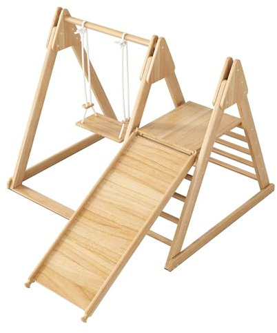 Multifunktionaler Indoor-Kletterturm mit Rutsche Schaukel Kletterleiter Spielgerüst Holzspielplatz für Kinder ab 3 Jahren Massivholz Turngerät Motorikspielzeug Kleinkinder Spielstation für Zuhause
