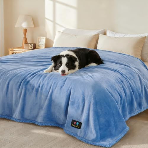 Luciphia Wasserdichte Haustierdecke, flüssigkeitsdicht, pinkelfest, Hundedecke für Sofa, Bett, Couch, wendbar, Sherpa-Fleece, Möbelschutz für kleine, mittelgroße und große Hunde und Katzen, Marineblau