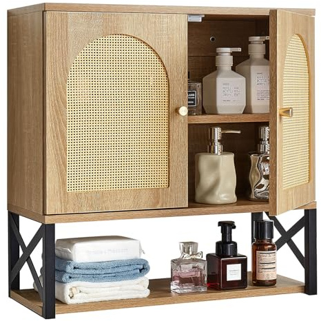 VEVOR Bathroom Wall Cabinet, with 2 Doors and Adjustable Shelf, Over the Toilet Storage Medicine Cabinet Wall Mounted, Hanging Organizer with Shelves & Open Partition for Laundry Room Kitchen Restroom