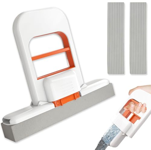Mini Foldable Desktop Mop with 2 Replacement Sponge - Portable Self-Squeeze Short Mini Mop, Wet and Dry Use Cleaning System, Suitable for Kitchen Worktops, Bathroom Tiles, Glass, and Car Interiors