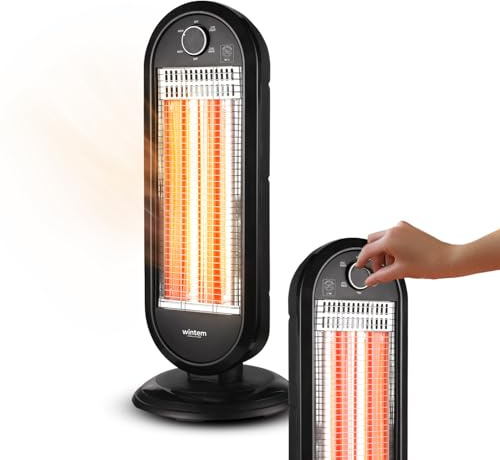 Wintem Stufa Elettrica Alogena a Basso Consumo con Oscillazione Automatica, Doppia Potenza 450-900W e Sistema di Sicurezza Anti-Ribaltamento per un Calore Uniforme e Naturale in Casa e Ufficio