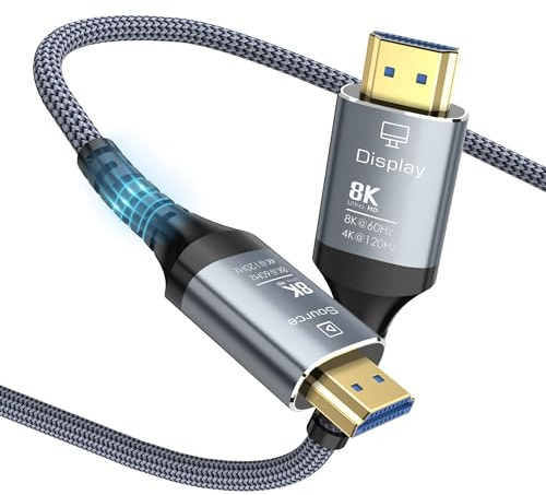 Anehmeta Cable HDMI de fibra óptica, 7 metros, 8 K, 48 Gbps, ultra alta velocidad, largo HDMI 2.1, trenzado 8 K @ 60 Hz, 4 K @ 120 Hz, HDR10/HDCP2.2 & 2.3/eARC/3D, compatible con PS5, Xbox, HDTV