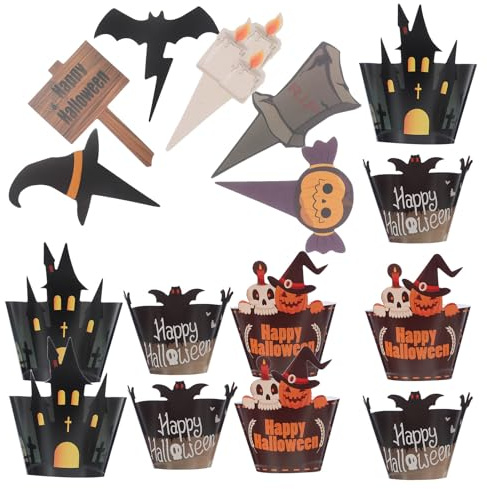NUOBESTY Halloween Cupcake Förmchen und Topper – 48 Stück Papier mit Fledermaus Kürbis und Geistermotiven Party Dekoration für Halloween und Babypartys