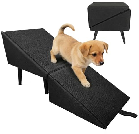 Escalier pour Chien, Rampe pour Chien 2 en 1 pour Canapé et Lit Rampe Ottomane Pliable Antidérapante pour Animaux Marches Noir avec Ventouses Antidérapantes pour Chiens et Chats Escalier pour Animaux