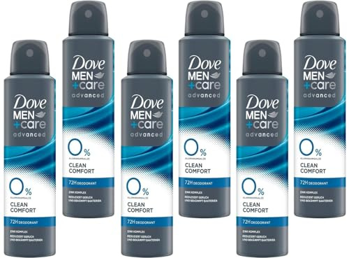 6x Dove Men+Care advanced 0% Aluminiumsalze Deo-Spray Clean Comfort mit Zink-Komplex und 2-fach Schutz, schützt 72 Stunden vor Körpergeruch und Schweiß,150ml (6er Pack)